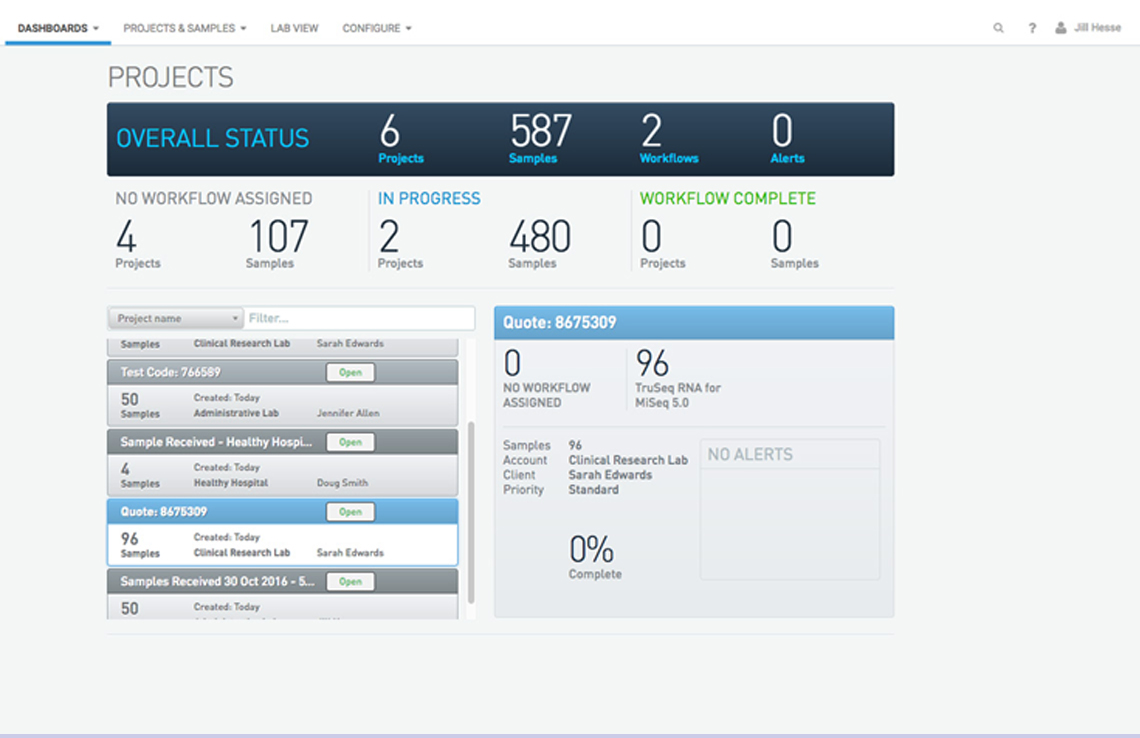 BaseSpace Clarity LIMS Project Dashboard