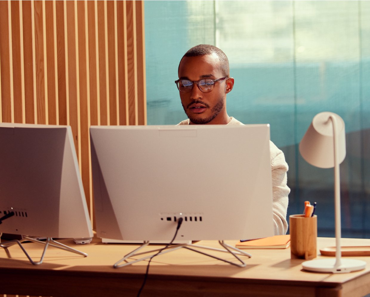 Scientist analyzing data on a computer